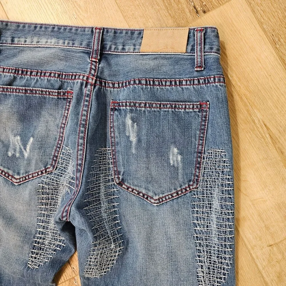 Vintage Destroyed Repaired Patched Jeans 32x27 Thrashed Grunge Streetwear Rock